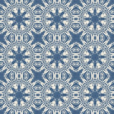 Çiftlik evi mavi kar tanesi desenli arka plan. Frosty batik damasch fransız efekti kusursuz arkaplan. Şenlikli soğuk tatil sezonu duvar kâğıdı döşemesi