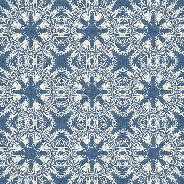 Farmhouse Blue Snow Flake Pattern Background Frosty Batik Damask French — Stock Photo, Image