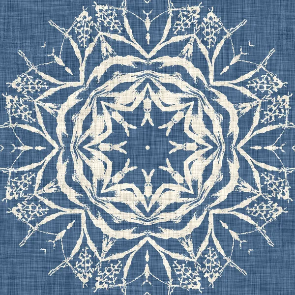 Farmhouse Blue Snow Flake Pattern Background Frosty Batik French Effect — 스톡 사진