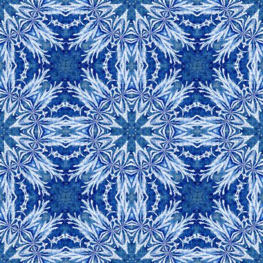 Çivit mavisi kar tanecikli damaske desenli arka plan. Frosty boyama efekti kusursuz arkaplan. Şenlikli soğuk tatil sezonu duvar kâğıdı döşemesi