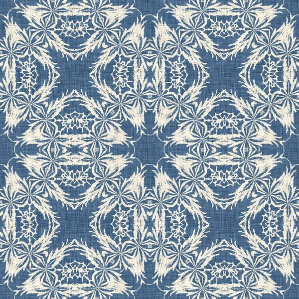 Farmhouse Blue Snow Flake Pattern Background Frosty Batik Damask French — Stock Photo, Image