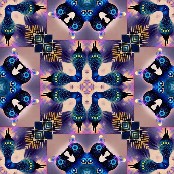Brilliant peacock eye geometric wallpaper pattern. Elegant shimmer of colourful metallic bird plumage backdrop. Luxe tropical splendour tile