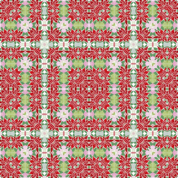 Seamless Christmas Poinsettia Retro Pattern Decorative Ornament Seasonal Red December — Stockfoto