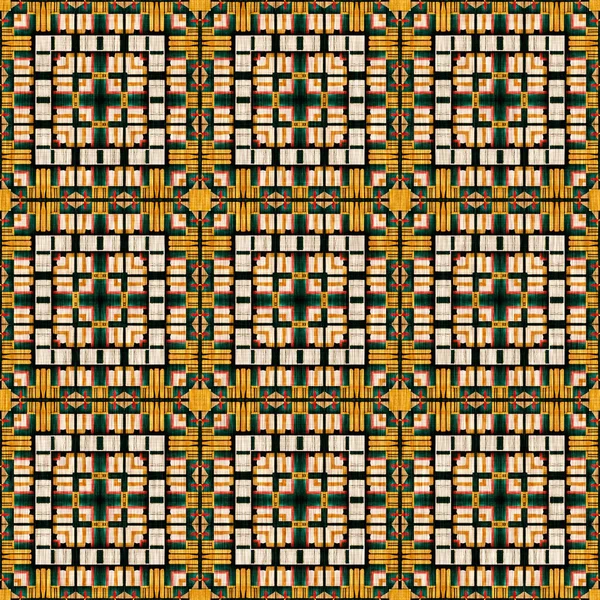 Traditional Tile Mosaic Seamless Pattern Print Fabric Effect Mexican Patchwork — Fotografia de Stock