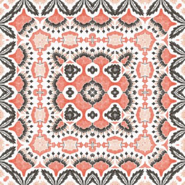 Modern boho geometrik çiçekli yorgan deseni. Shabby chic scandi keten etkisi ile arka planı tekrarla