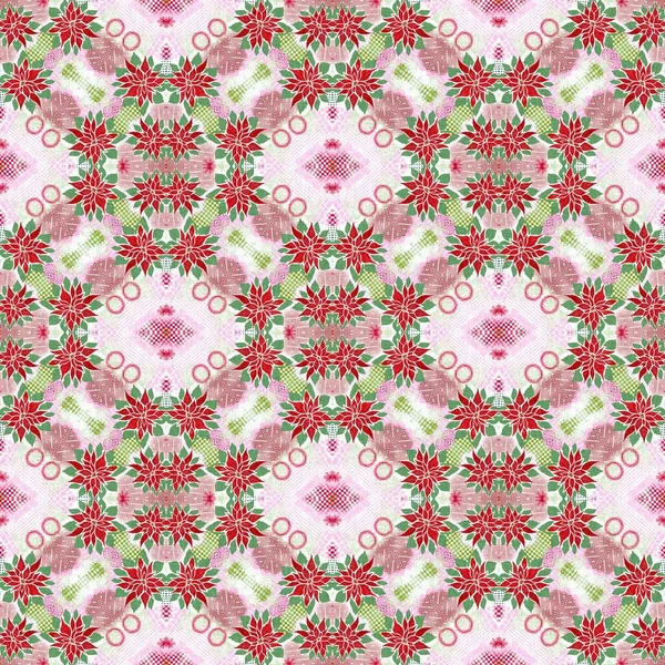 Seamless Christmas Poinsettia Retro Pattern Decorative Ornament Seasonal Red December — ストック写真