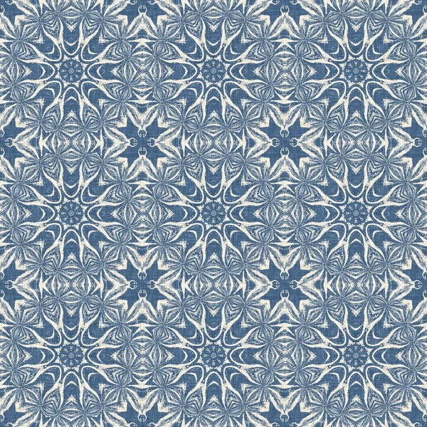 Farmhouse Blue Snow Flake Pattern Background Frosty Batik Damask French — Zdjęcie stockowe