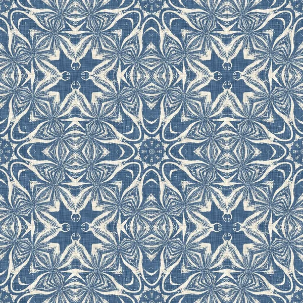 Farmhouse Blue Snow Flake Pattern Background Frosty Batik Damask French — Foto de Stock