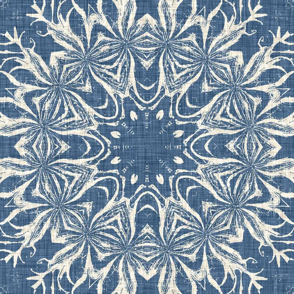 Farmhouse Blue Snow Flake Pattern Background Frosty Batik French Effect — 图库照片