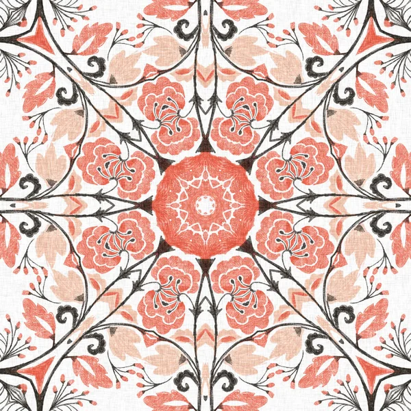 Modern boho geometrik çiçekli yorgan deseni. Shabby chic scandi keten etkisi ile arka planı tekrarla