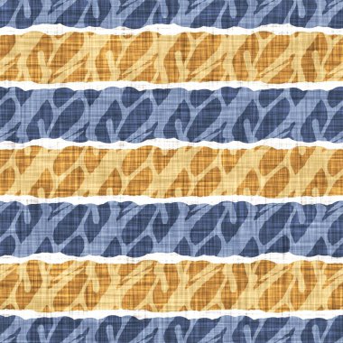 Kusursuz Fransız kırsal mutfak çizgili kumaş deseni. Mavi sarı beyaz yatay çizgili arka plan. Batik Boyası Kaynak Stili Kırsal Örgü Cottagecore Tekstili