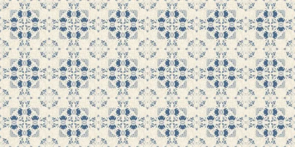 French blue quilt printed fabric border pattern for shabby chic home decor trim. Rustic farm house country cottage flower linen endless tape. Patchwork quilt effect ribbon edge