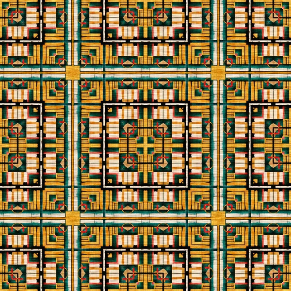 Traditional Tile Mosaic Seamless Pattern Print Fabric Effect Mexican Patchwork — Stock Photo, Image