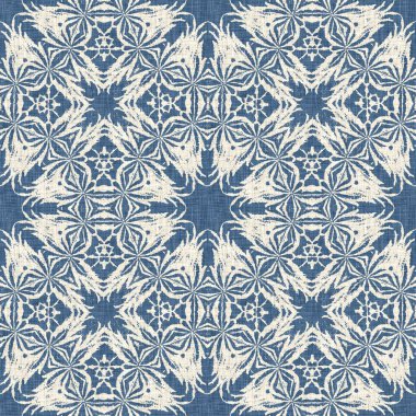 Çiftlik evi mavi kar tanesi desenli arka plan. Frosty batik damasch fransız efekti kusursuz arkaplan. Şenlikli soğuk tatil sezonu duvar kâğıdı döşemesi