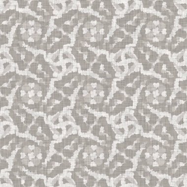 French grey doodle motif linen seamless pattern. Tonal country cottage style abstract scribble motif background. Simple vintage rustic fabric textile effect