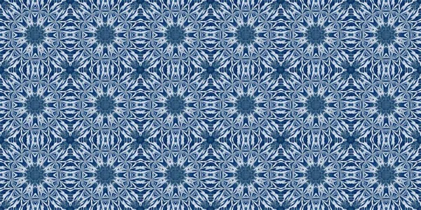 Indigo blue snow flake border batik. Frosty batik painterly effect seamless edging. Festive cold holiday season ribbon