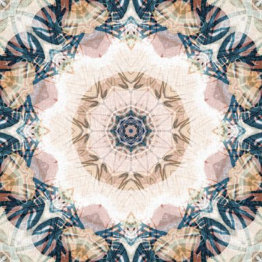 Retro boho geometrik kaleydoskop eşarp desenli arka plan. Renkli klasik azulejos kumaş desenli döşeme efekti