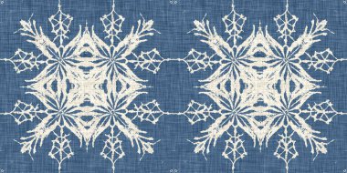 Çiftlik evi mavi kar taneleri sınır arkaplanı. Frosty batik fransız etkisi kurdelesi. Soğuk bayram bayramı washi kaseti