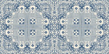 Fransız mavisi keten rengi geometrik sınır desenini etkiler. Klasik 2 tonlu Avrupa nötr gri örülmüş tekstil kurdelesi eski püskü ev dekoru için. Köy çiftliği mutfak kenarı bant