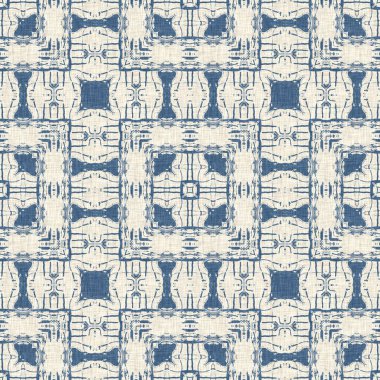 Eski püskü ev dekorasyonu için Fransız mavisi yorgan deseni. Kırsal çiftlik evi. Kır evi, keten, pürüzsüz arka plan.