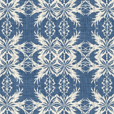 Çiftlik evi mavi kar tanesi desenli arka plan. Frosty batik fransız efekti kusursuz arkaplan. Şenlikli soğuk tatil sezonu duvar kâğıdı döşemesi