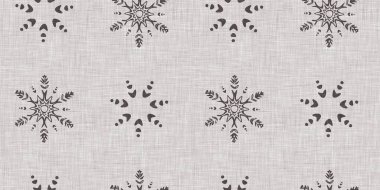 Kusursuz Noel kar taneleri örülmüş keten kenar. Mevsimlik iki ton kahverengi çiftlik evi donması. Fransız Xmas kar haçı bandı için tatil tekstili