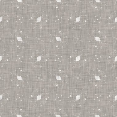 Gri, düzensiz, noktalı keten desenli Fransız kumaşı. Tonal kır evi tarzı soyut benekli arka plan. Basit bir kırsal kumaş tekstil etkisi. İlkel yapılı, pejmürde, şık bir kumaş.