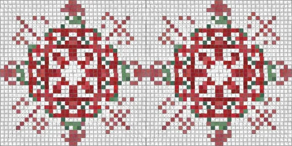 Seamless Christmas poinsettia cross stitch border. Decorative ornament in seasonal red for embroidered December holiday banner. Winter botanical vintage scandi edging