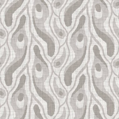 French grey doodle motif linen seamless pattern. Tonal country cottage style abstract scribble motif background. Simple vintage rustic fabric textile effect
