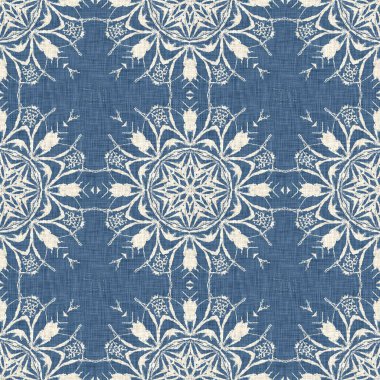 Çiftlik evi mavi kar tanesi desenli arka plan. Frosty batik damasch fransız efekti kusursuz arkaplan. Şenlikli soğuk tatil sezonu duvar kâğıdı döşemesi