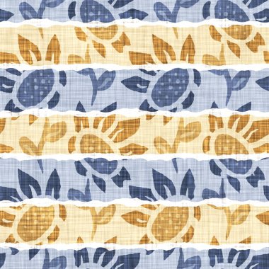 Kusursuz Fransız kırsal mutfak çizgili kumaş deseni. Mavi sarı beyaz yatay çizgili arka plan. Batik Boyası Kaynak Stili Kırsal Örgü Cottagecore Tekstili