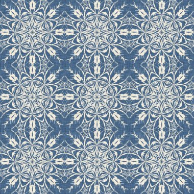 Çiftlik evi mavi kar tanesi desenli arka plan. Frosty batik damasch fransız efekti kusursuz arkaplan. Şenlikli soğuk tatil sezonu duvar kâğıdı döşemesi