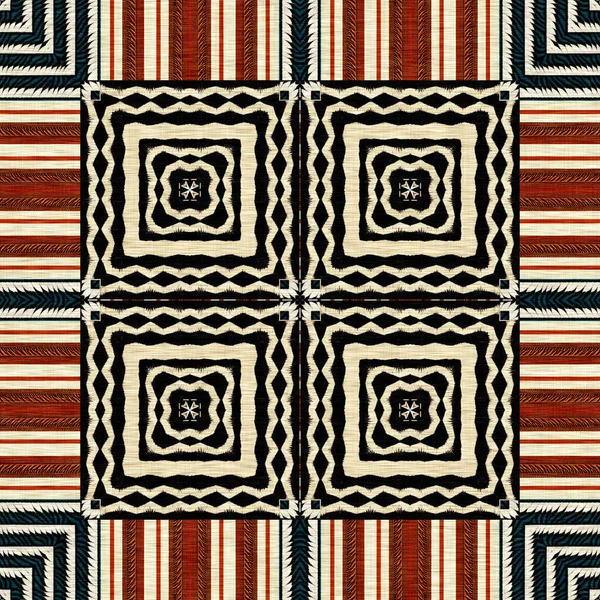 African Kente Cloth Patchwork Effect Pattern Seamless Geometric Quilt Fabric — Stockfoto