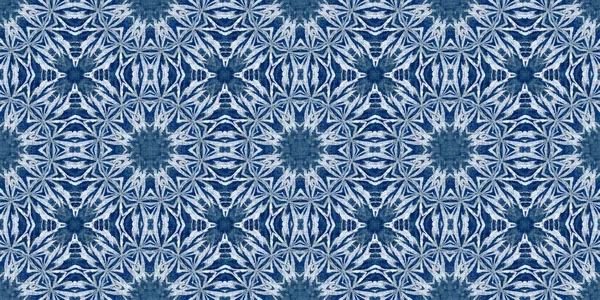 Indigo Blue Snow Flake Border Batik Frosty Batik Painterly Effect — Stock Photo, Image