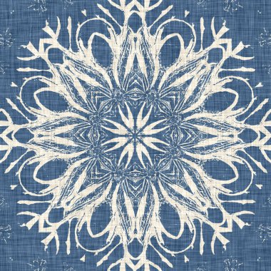 Çiftlik evi mavi kar tanesi desenli arka plan. Frosty batik fransız efekti kusursuz arkaplan. Şenlikli soğuk tatil sezonu duvar kâğıdı döşemesi