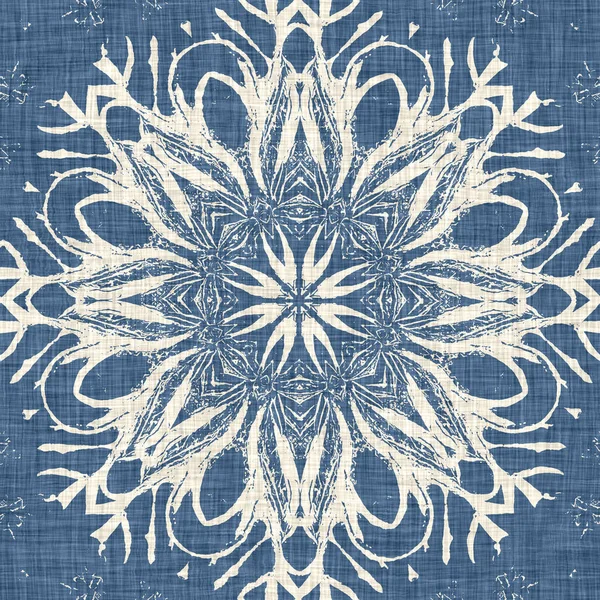 Farmhouse Blue Snow Flake Pattern Background Frosty Batik French Effect — Stockfoto