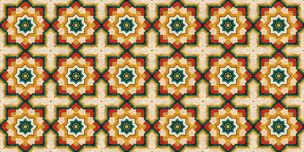 Traditional Tile Mosaic Seamless Border Pattern Print Fabric Effect Mexican — 图库照片