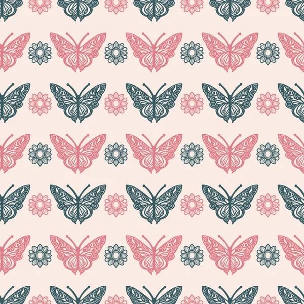 Retro Butterfly Seamless Pattern 70S Style Ecological Insect Garden Wildlife — Image vectorielle