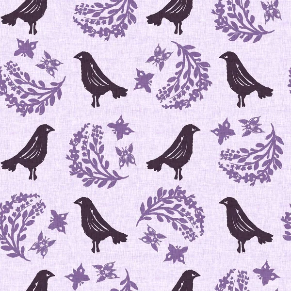 Gender neutral bird in sky seamless raster purple background. Simple whimsical 2 tone pattern. Kids nursery wallpaper or scandi all over print