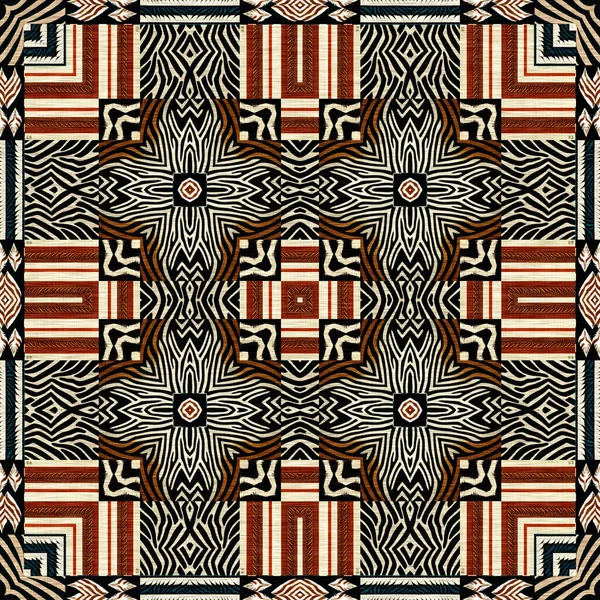 African Kente Cloth Patchwork Effect Pattern Seamless Geometric Quilt Fabric — Stok Foto