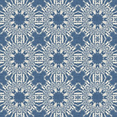 Çiftlik evi mavi kar tanesi desenli arka plan. Frosty batik damasch fransız efekti kusursuz arkaplan. Şenlikli soğuk tatil sezonu duvar kâğıdı döşemesi