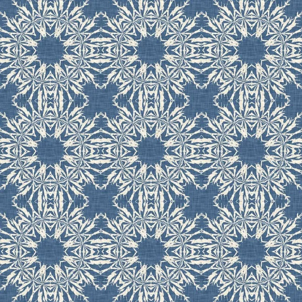 Farmhouse Blue Snow Flake Pattern Background Frosty Batik Damask French — Stok fotoğraf