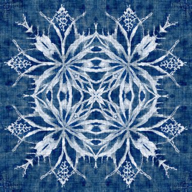 Çivit mavisi kar tanesi desenli arka plan. Frosty batik boyama efekti kusursuz arkaplan. Şenlikli soğuk tatil sezonu duvar kâğıdı döşemesi