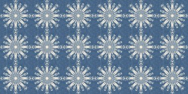 Çiftlik evi mavi kar taneleri sınır arkaplanı. Frosty Damasch Fransız Etkisi kurdelesi. Soğuk bayram bayramı washi kaseti