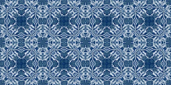 Indigo Niebieski Płatek Śniegu Granicy Batik Frosty Batik Malarsko Efekt — Zdjęcie stockowe