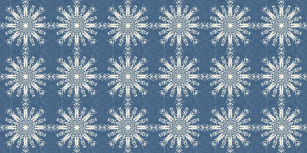 Farmhouse Blue Snow Flake Border Background Frosty Damask French Effect — 스톡 사진