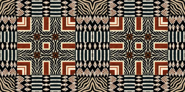 African Kente Cloth Patchwork Effect Border Pattern Seamless Geometric Quilt — Stock Photo, Image