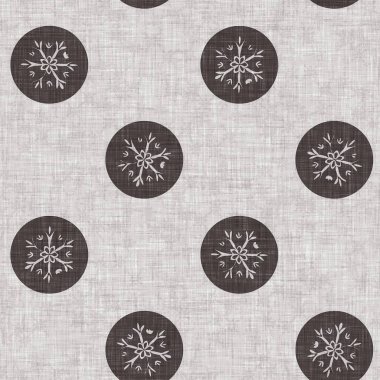 Seamless christmas snowflake woven linen pattern. Two tone seasonal brown farmhouse frost background. Holiday textile for french Xmas snow repeat