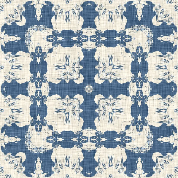 French blue quilt printed fabric pattern for shabby chic home decor style. Rustic farm house country cottage linen seamless background