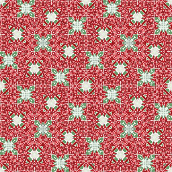 Seamless Christmas Poinsettia Retro Pattern Decorative Ornament Seasonal Red December — Φωτογραφία Αρχείου